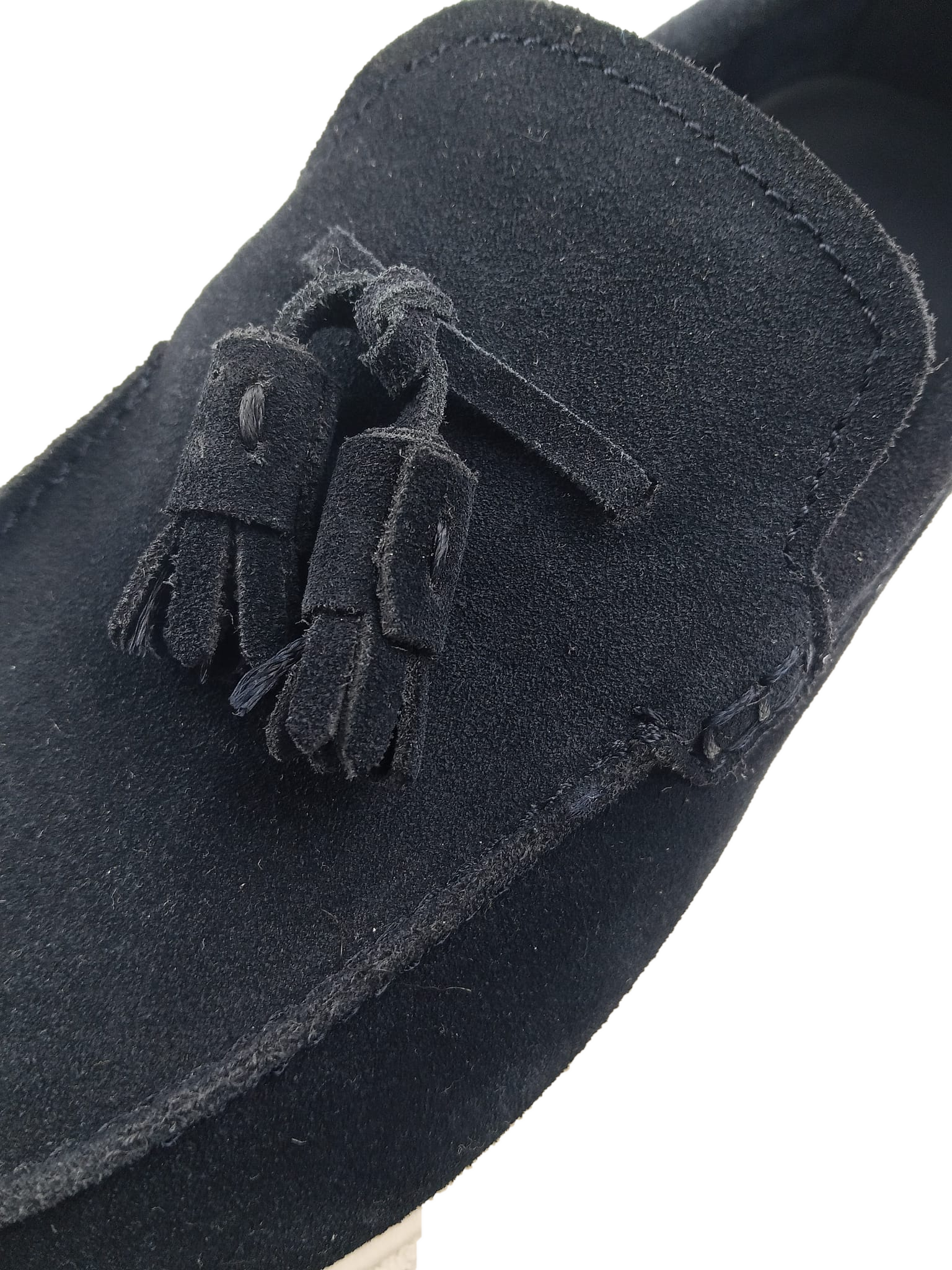 Mocassini con nappine effetto camoscio blu navy