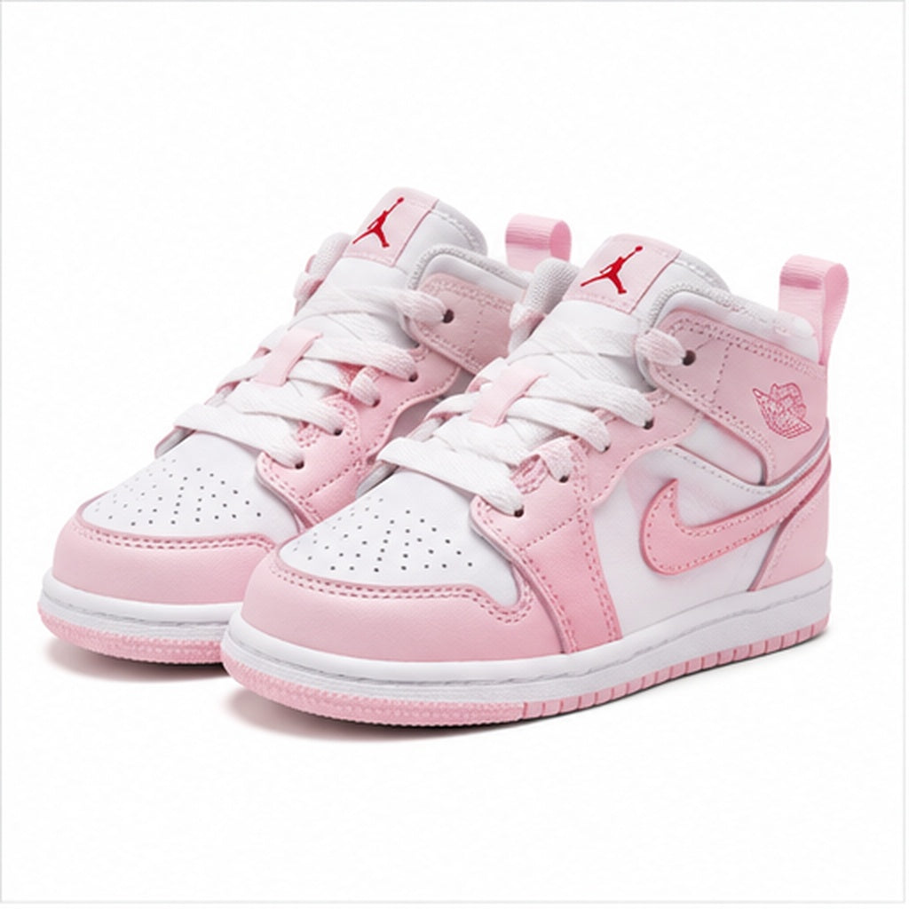 Nike Jordan 1 Mid TD da bambino rosa, bianche e rosse
