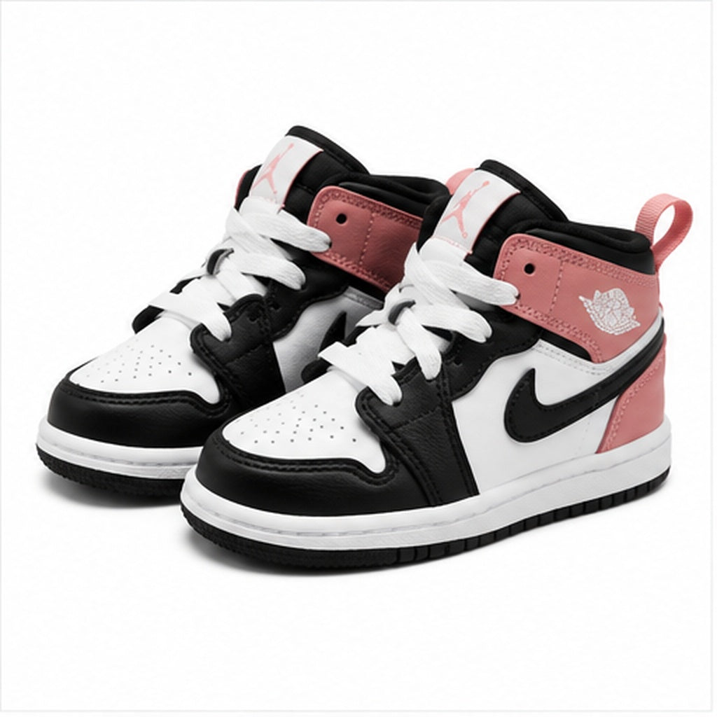 Nike Jordan 1 Mid TD da bambino bianche, nere e rosa