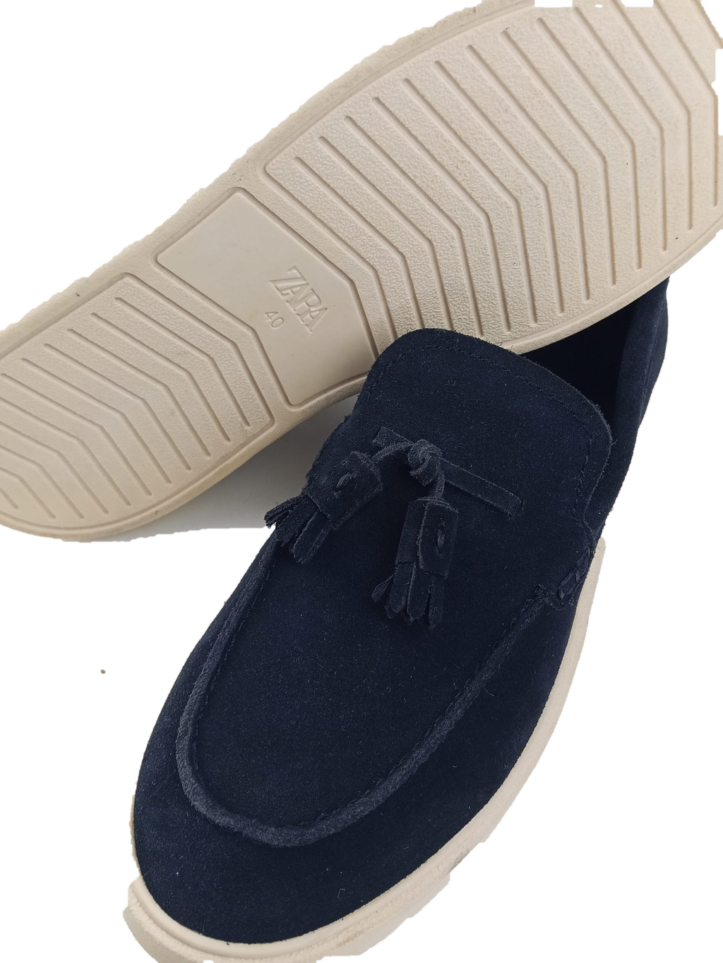 Mocassini con nappine effetto camoscio blu navy