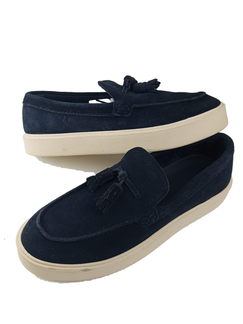 Mocassini con nappine effetto camoscio blu navy