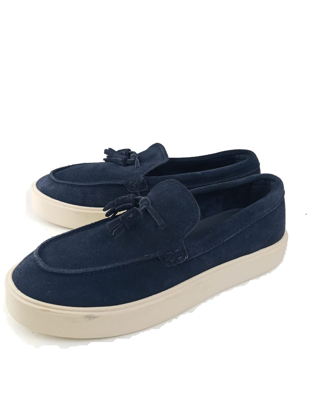 Mocassini con nappine effetto camoscio blu navy