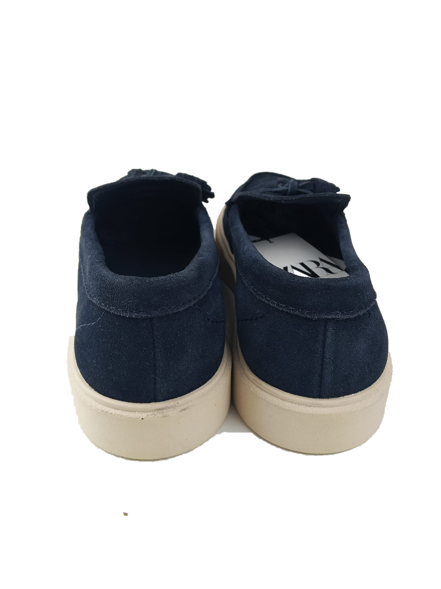 Mocassini con nappine effetto camoscio blu navy