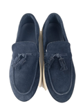 Mocassini con nappine effetto camoscio blu navy