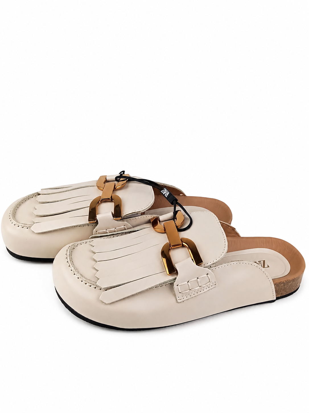 Zara Mocassini Sabot Beige con Frange - Taglia 37