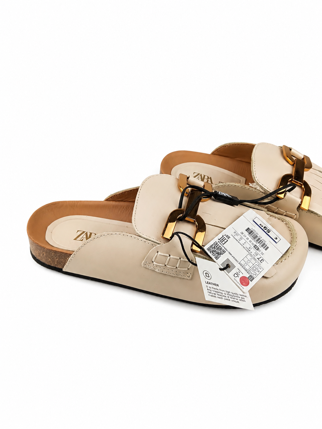 Zara Mocassini Sabot Beige con Frange - Taglia 37