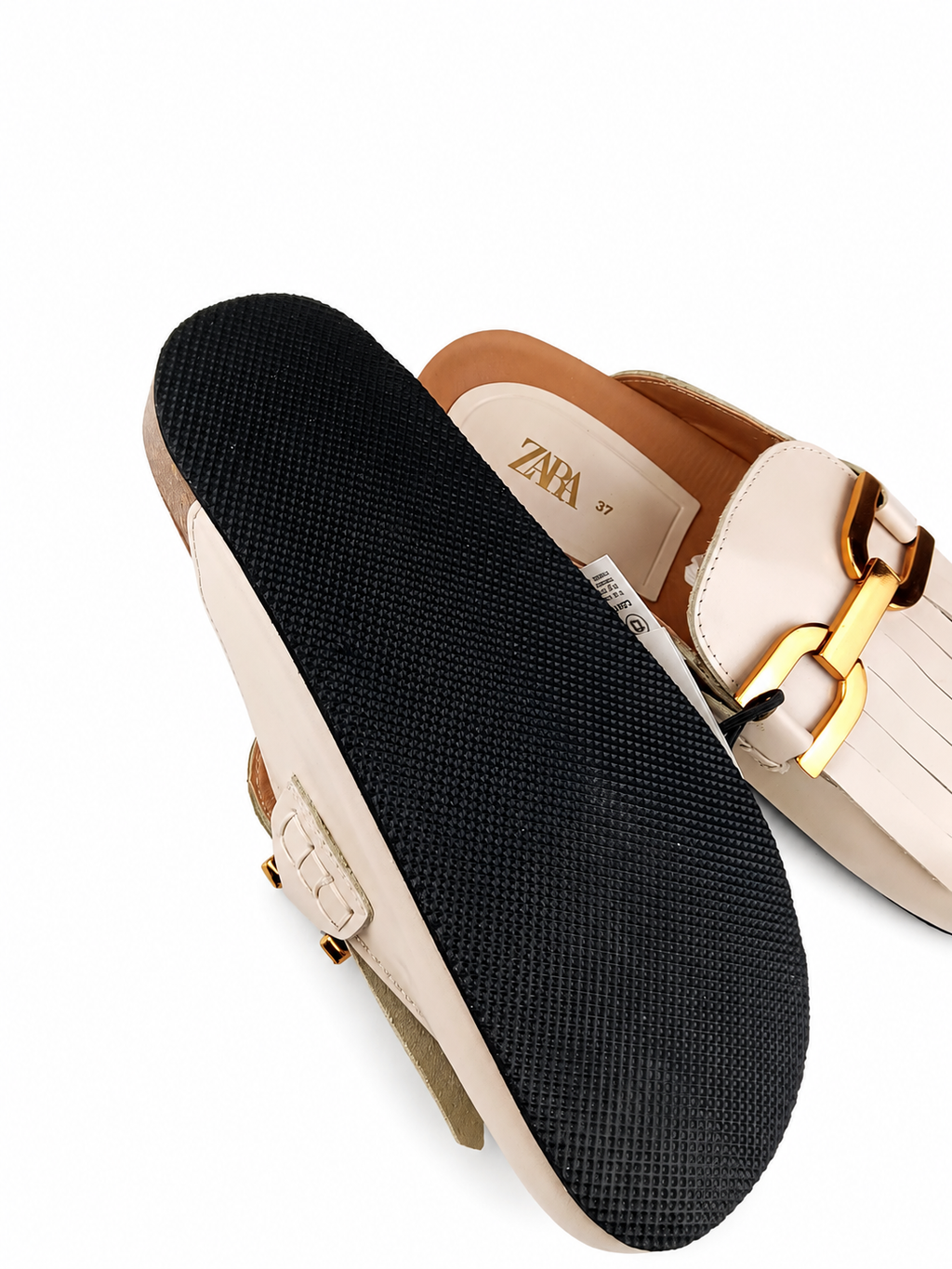 Zara Mocassini Sabot Beige con Frange - Taglia 37
