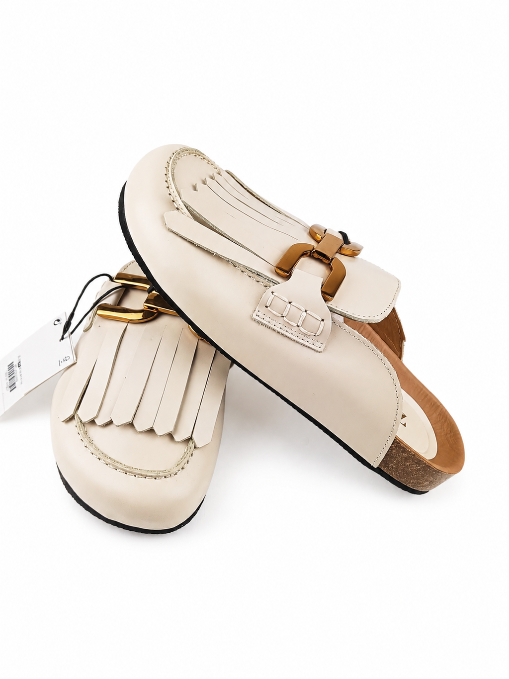 Zara Mocassini Sabot Beige con Frange - Taglia 37