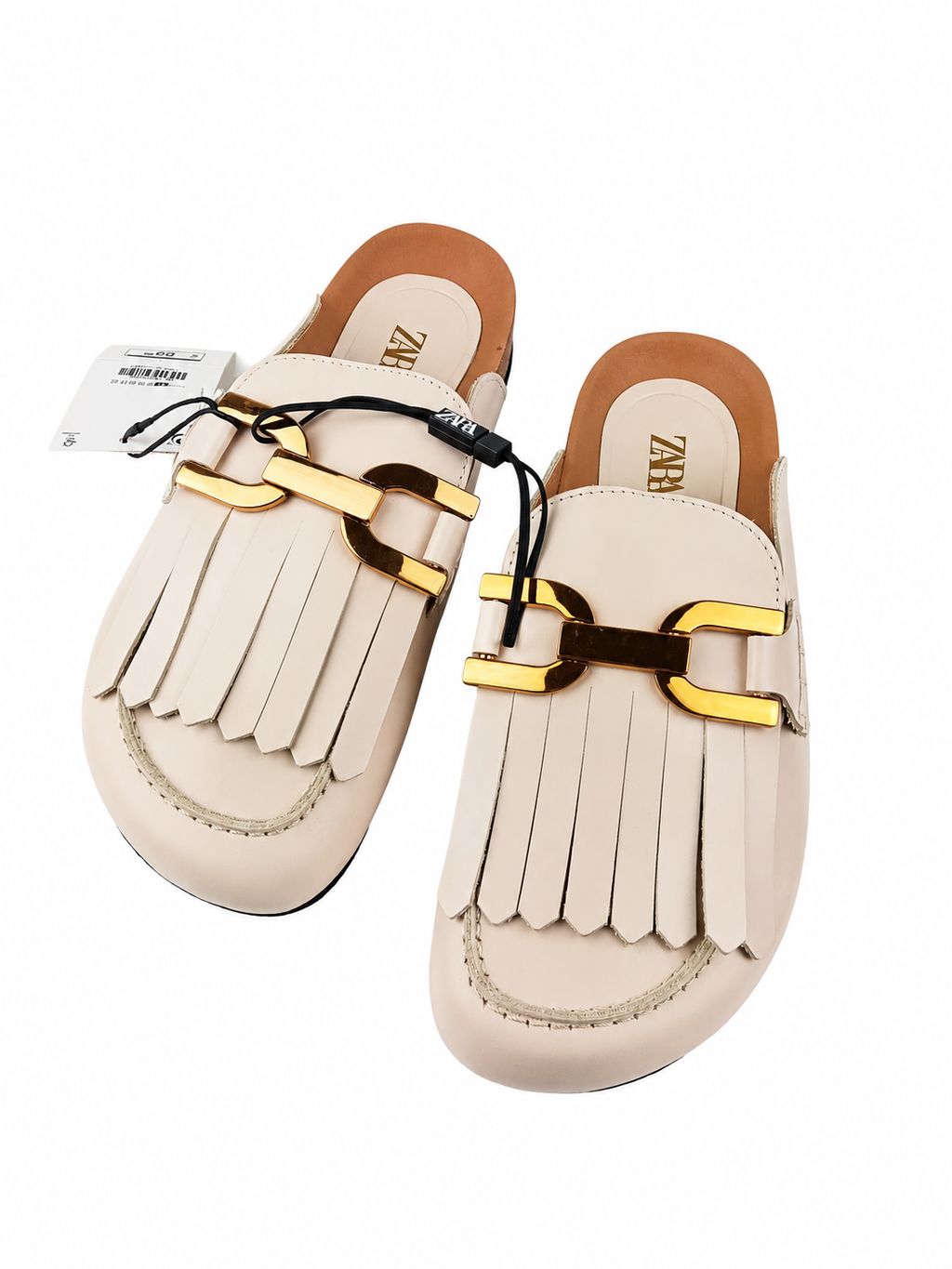 Zara Mocassini Sabot Beige con Frange - Taglia 37
