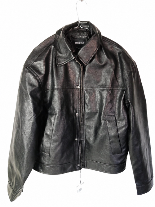 BERSHKA Giacca nera effetto pelle