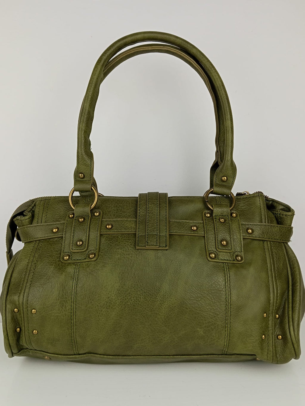 Borsa a mano verde oliva strutturata con lucchetto decorativo - vista posteriore