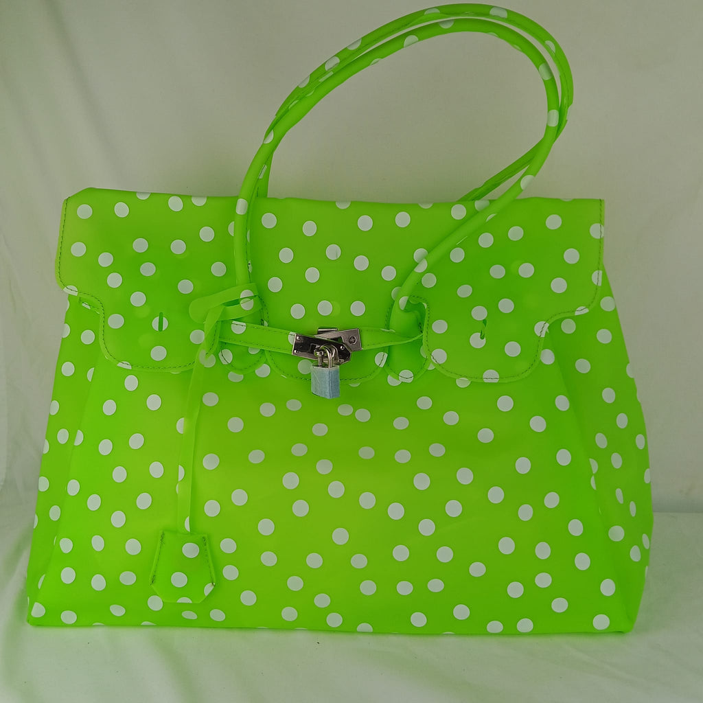 Borsa shopper verde a pois - vista frontale