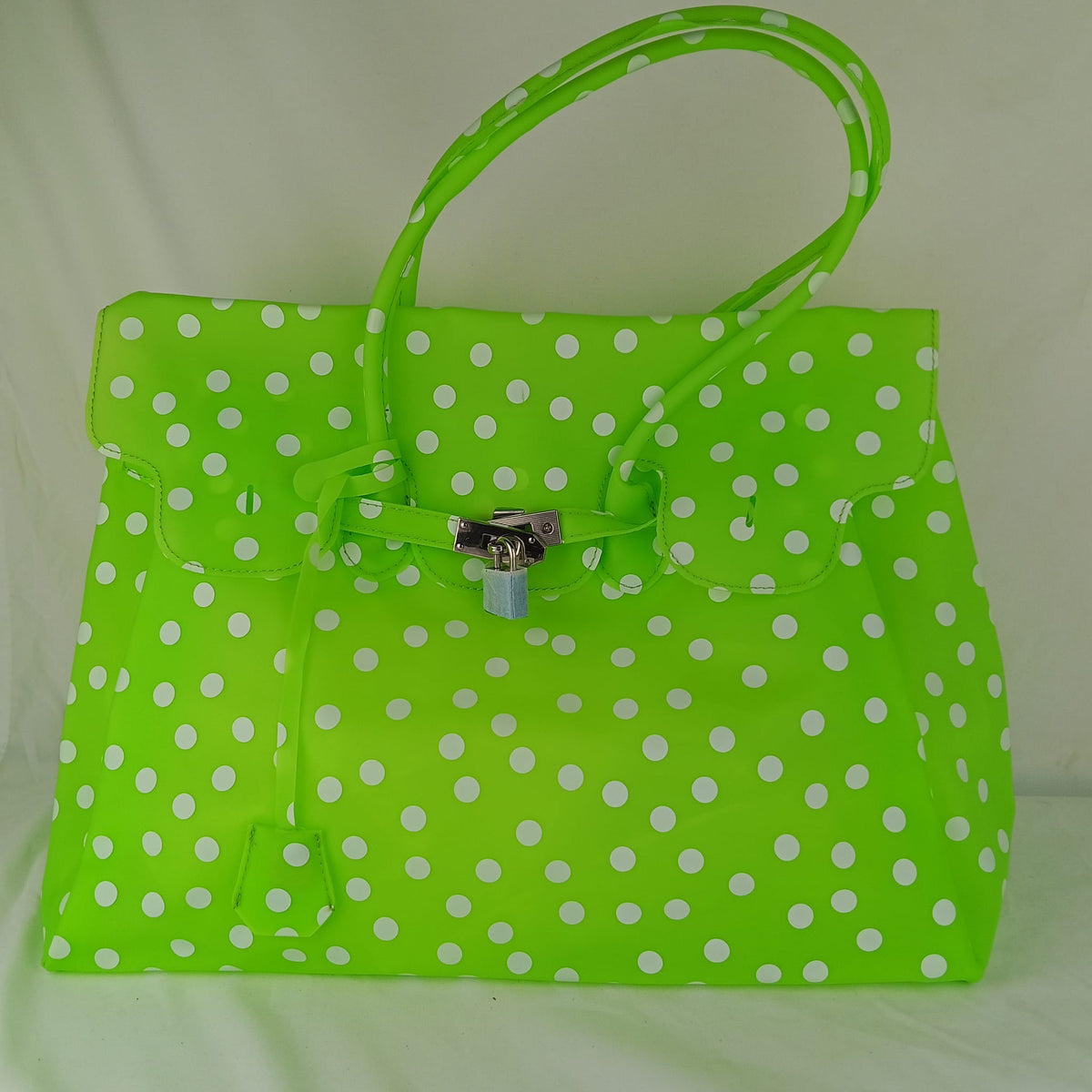 Borsa shopper verde a pois - vista frontale