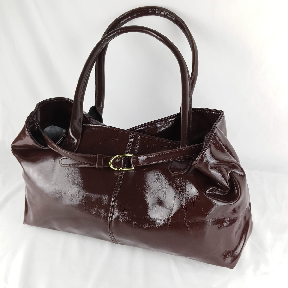 Borsa a Mano Lucida con Cinturino Decorativo