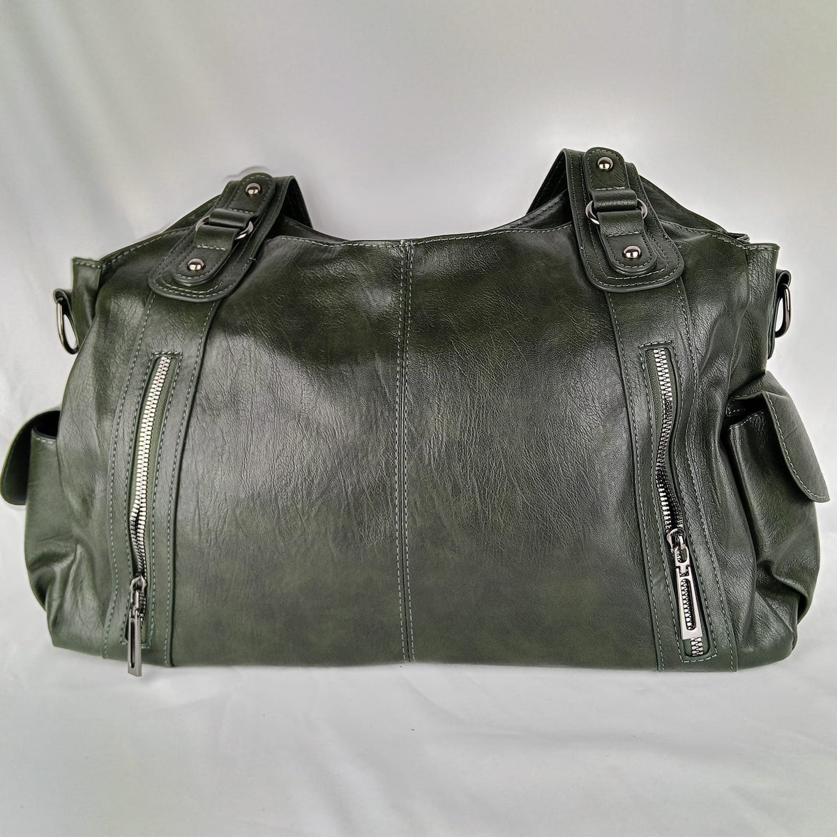 Borsa a mano verde oliva con zip frontali