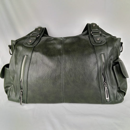 Borsa a mano verde oliva con zip frontali