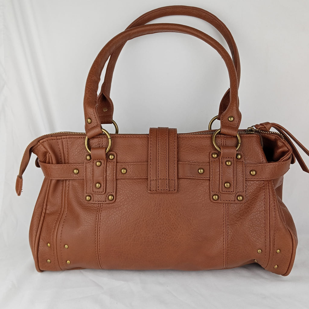 Borsa a mano marrone cognac con dettagli metallici - vista 3