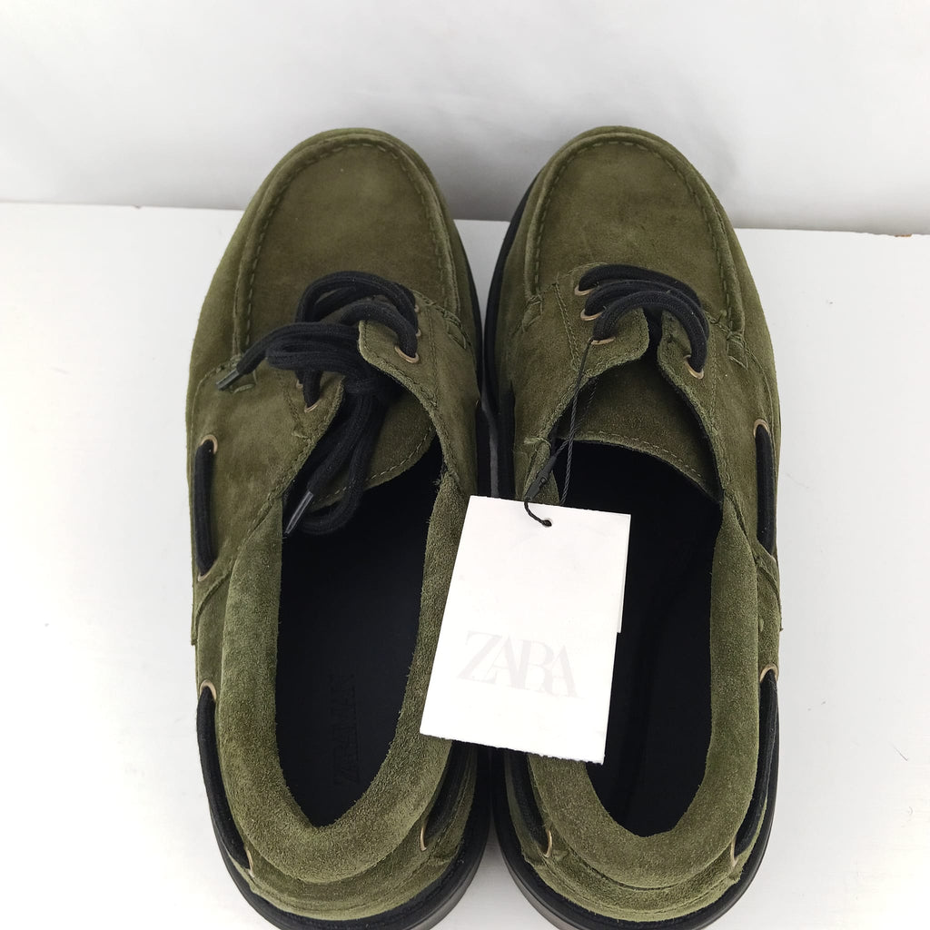 Scarpe stringate Zara verde oliva effetto scamosciato