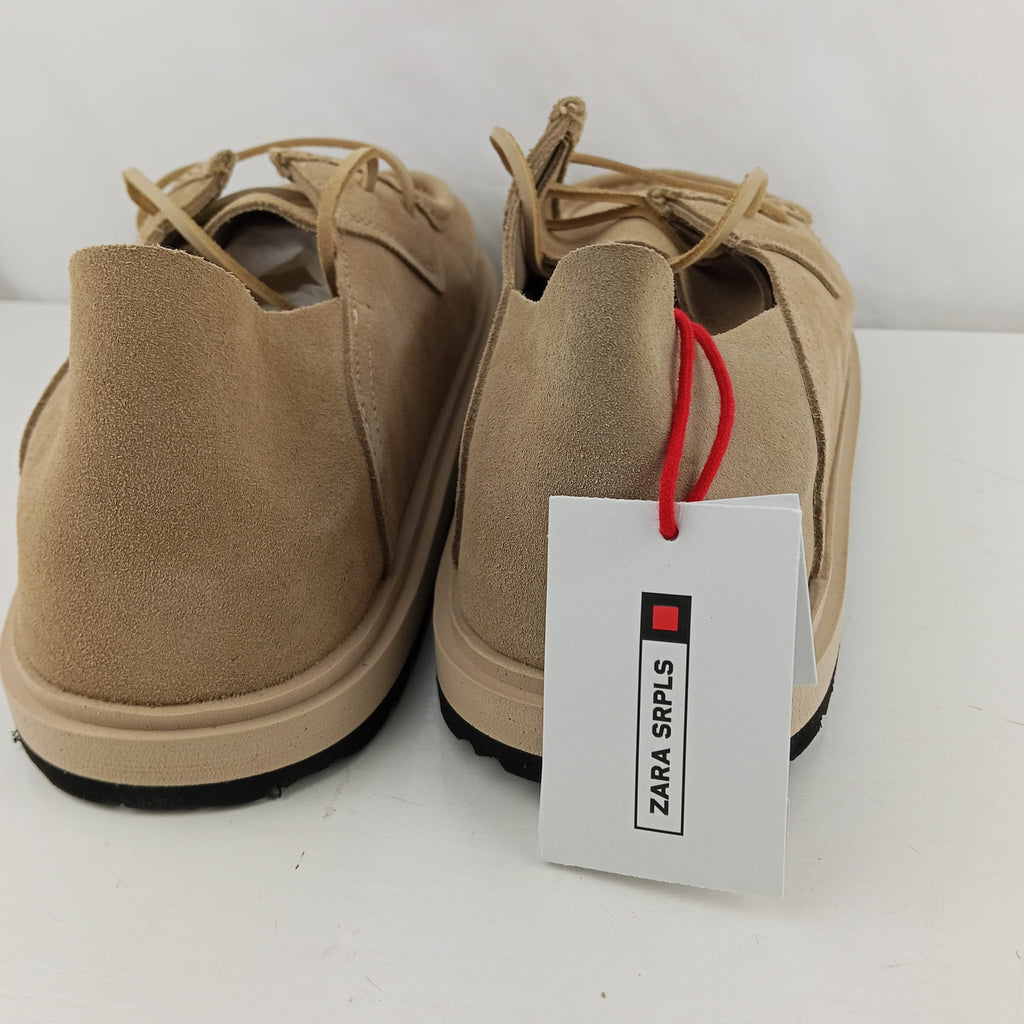 Scarpe stringate Zara beige effetto scamosciato con suola spessa