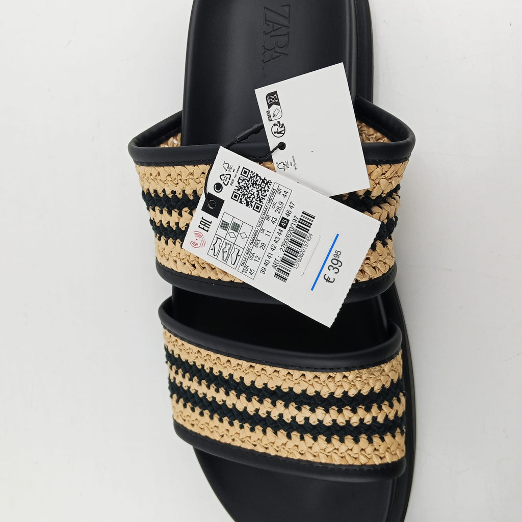 Ciabatte Zara nere e beige con fasce intrecciate