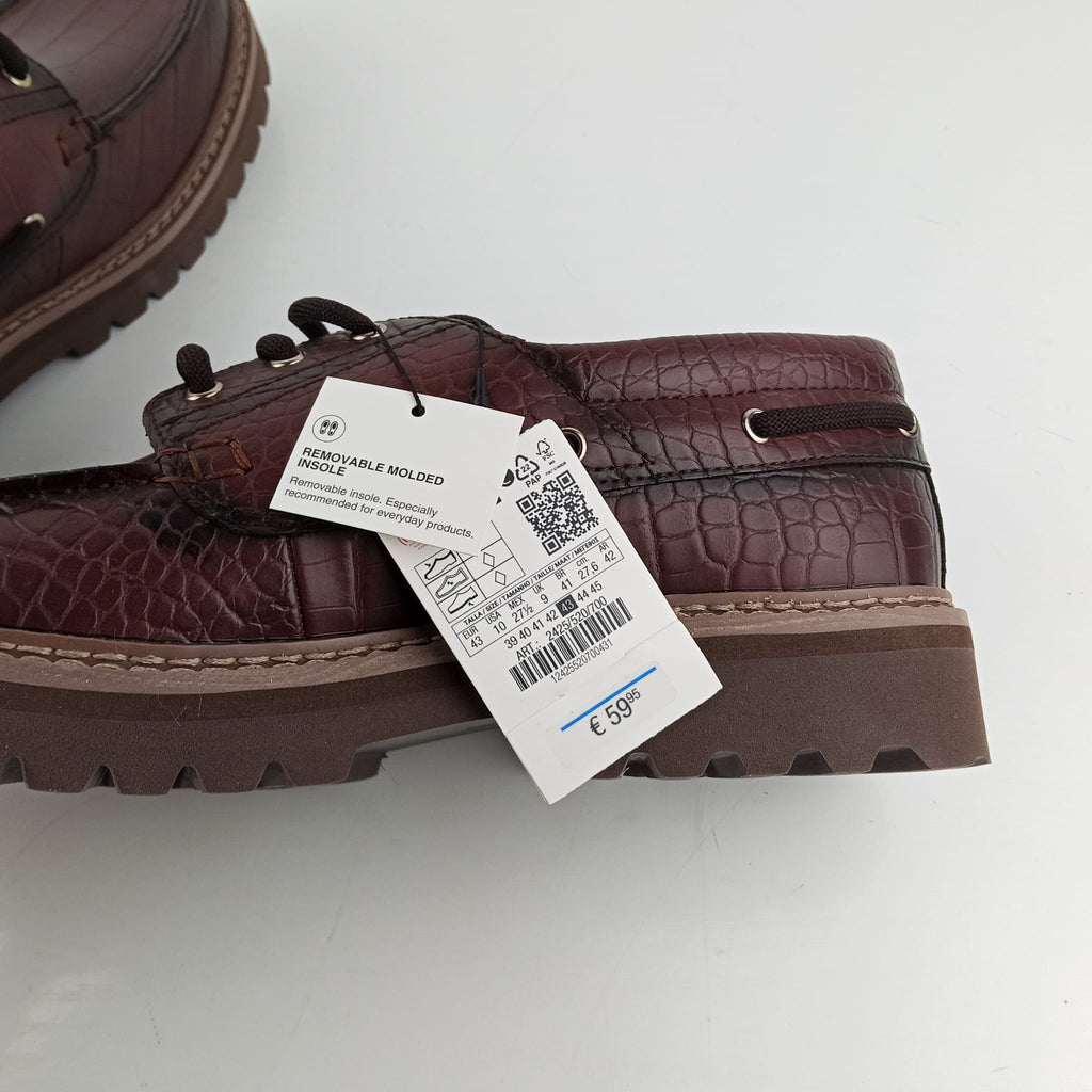 Scarpe stringate Zara marrone effetto coccodrillo con suola carrarmato