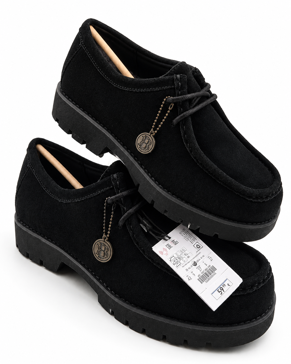 Scarpe Wallabee scamosciate nere con suola track